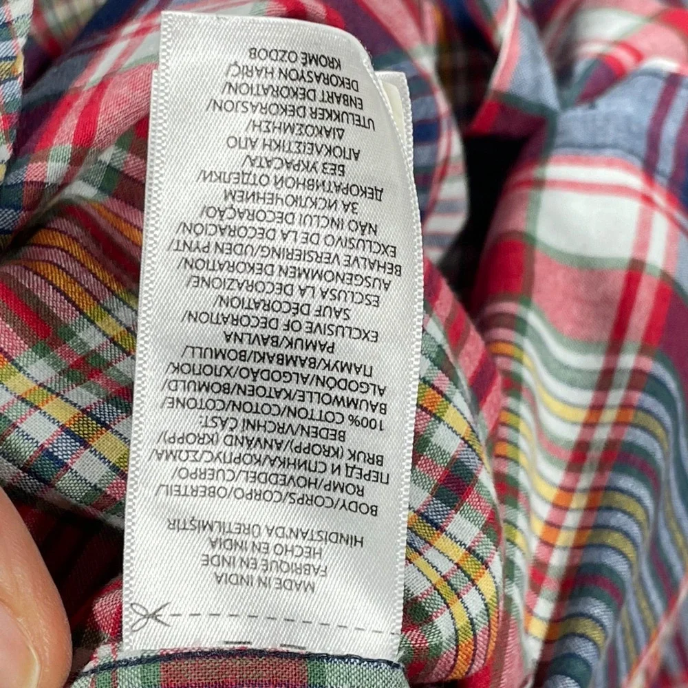 Polo Ralph Lauren Mens Small Custom Fit Indian Madras Plaid Button Down Shirt